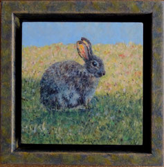 Konijntje in ochtendzon, o/a/p, 10x10cm, ntk
