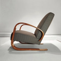  Miroslav Návratil Armchair for Spojene UP Závody in Moulded Walnut, Woven Wool Upholstery, Czechoslovakia, 1950s - PN.Modern pnmodern