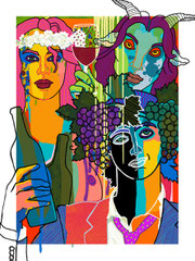 baco, ninfa y fauno