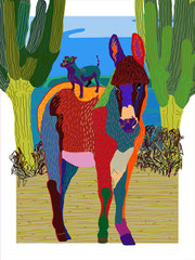 paisaje con burro y perro