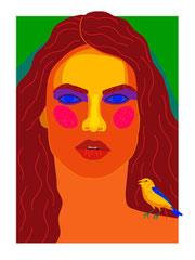 mujer con pájaro