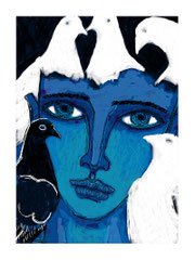 mujer con palomas