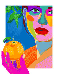 mujer con naranja