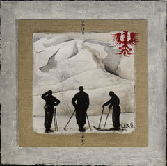 0349020 "Alm": Acryl auf Leinen und Holzplatte montiert 40 x 40 cm  Verkauft