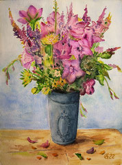 335 Vase mit gemischten Strauß - Aquarell, 31x23cm (10.2022) - nach Foto