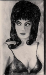 15 Mädchenbildnis, schwarz, blaues Kleid - Öl auf Papier, 44x27cm (10.1963) - nach einem Foto - verschenkt