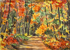 085 Waldweg im Herbst - Aquarell, 24x33cm (11.2012) - nach einem Foto