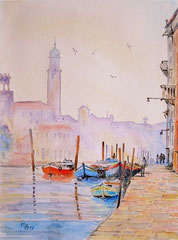 122 Venedig, Kanal mit Schiffen - Aquarell, 31x23cm (11.2013) - [nach David Howell, England]