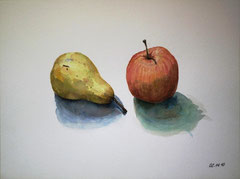 026 Birne und Apfel (Studie) - Aquarell, 24x32cm (11.2010) - nach der Natur