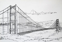 43 San Francisco, Golden Gate Bridge - Fineliner, A5 (06.2012) - nach einem Foto - verkauft