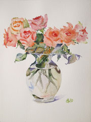 286 Glasvase mit Rosen - Aquarell, 30,5x22,9cm (02.2020) - [nach Susan Headley van Campen]