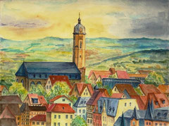 053 Jena mit Stadtkirche (von Norden) - Aquarell, 24x32cm (09.2011) - [nach Valeriy Solovey]