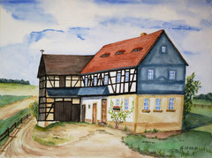 015 Bauernhof Ottendorf Nr.85 - Aquarell, 24x32cm (06.2010, überarbeitet 12.2010) - [nach Anton Hahn & Sohn aus Langenleuba-Niederhain um 1922]