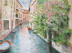 062 Venedig, Oleander an einem Kanal - Aquarell, 24x32cm (01.2012) - nach einem Foto