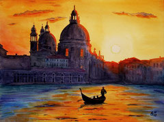123 Venedig, Canal Grande mit Basilika Santa Maria della Salute bei Sonnenuntergang - Aquarell, 30x40cm (11.2013) - nach einem Foto