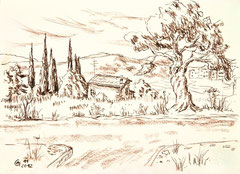 21 Toskana, Castellina in Chianti - Pitt-Kreide (sepia+schwarz), 24x33cm (11.2012) - nach einer Zeichnung