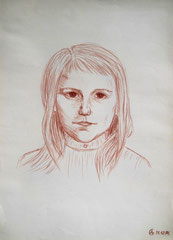 05 Ramona [9 Jahre] (Porträtskizze) - Pitt-Kreide (Rötel), A2 (12.1976)
