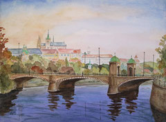 163 Prag im Herbst - Kaiser Franz-Brücke (2.Version) - Aquarell, 30x40cm (01.2015) - [nach David Taylor, Australien]