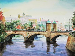 069 Prag im Herbst - Kaiser Franz-Brücke (1.Version) - Aquarell, 23x30,5cm (04.2012) - [nach David Taylor, Australien]