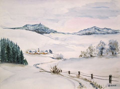003 Winterlandschaft (Dorf) - Aquarell, 24x32cm (01.2010) - [nach Ulrike Rochlitzer]