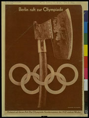 Photomontage en lien avec les jeux olympiques présidés par Adolfe Hitler en 1936.