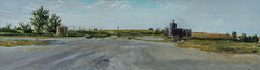 Crude Oil holding Tanks Near Konza Prairie by Russell Horton, Oil on paper, 12 3⁄4”x30 3⁄4”, $1200