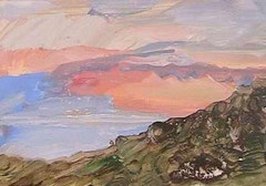 ''Sunset on the mountain Guaza 4" 2012 acrylic on cardboard 15/20 cm .  In sale . Price 300 y.e.