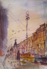 "Sunset in San Peters" 2014 watercolor on paper 30/20 cm . In sale . Price 300 y.e.