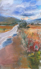 ''The road in Bulgaria 2" 2013 pastel on paper 30/20 cm . In sale . Price 300 y.e.