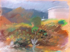 ''The Red Mountain" 2013 pastel on paper 30/20 cm . In sale . Price 300 y.e.