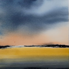 Schemering #1, aquarelle on aquarelle paper and wood panel, 30 x 30 x 3cm