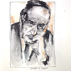 Portrait Tusche Kunst: Bild von Philosoph Ordega y Gassett - Originale Portraitkunst in Tuschezeichnung