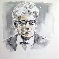 Portrait von Philosoph Ernst Bloch in Tusche, Originale Tuschezeichnung von Cecily Park
