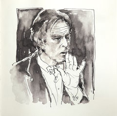 Portrait vonDigigent Claudio Abbado  in Tusche, Originalzeichnung in Tusche von Cecily Park 