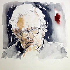 Portrait Tusche Kunst: Bild von Philosoph Noam Chomsky - Originale Portraitkunst in Tuschezeichnung 