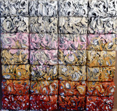 Thierry Michelet dit Joseph- 82X82cm-  28 compressions de papier tagué sur support bois -galerie Gabel-Biot -  josephartwork