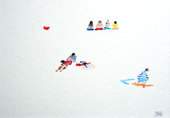 "Plage" Aquarelle sur papier Hahnemülle 34cmx24cm