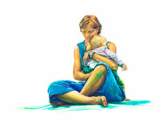 Mère et enfant, Acrylique sur papier, 30 x 40 cm, 2014