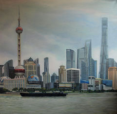 Huangpu/Shanghai 120 x 120. Oleo sobre lienzo