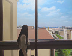Brussels from the window.  122 x 98 Cm. Oleo sobre tabla