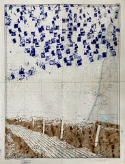 ESPRESSO AUF TEXEL, 2021, Kugelschreiber und Kaffee auf Seekarte, 108x82 cm