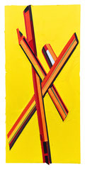 Yellow X, 2018, Öl und Bänder auf Leinwand, 190 x 100 cm