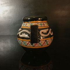 - Vase Nabeul vintage mi-XXe (ph. 6) marron aux anses géométrique art déco. -