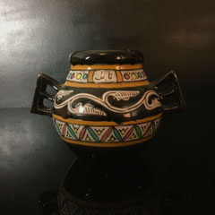 - Vase Nabeul vintage mi-XXe (ph. 4) marron aux anses géométrique art déco. -