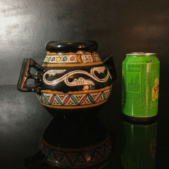 - Vase Nabeul vintage mi-XXe (ph. 2) marron aux anses géométrique art déco. -