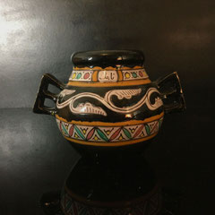 - Vase Nabeul vintage mi-XXe (ph. 1) marron aux anses géométrique art déco. -