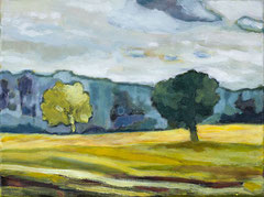 Felder und Bäume, 30 x 40 cm, Acrylfarbe auf Leinwand, 2019