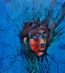 "Spritzkopf", 80 x 70 cm, Öl auf Nessel, 2014