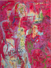 "Dicke Frau mit grünem Haustierchen", 80 x 60 cm, Öl auf Leinen, 1994