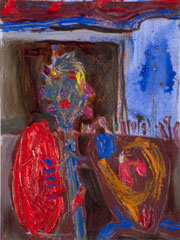 "Fotzentrommler", 32 x 24 cm, Öl auf Papier, 1995